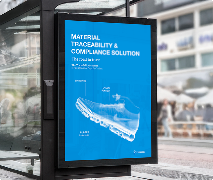 Printed bus stop advertisement with an attractive design: material traceability and compliance campaign