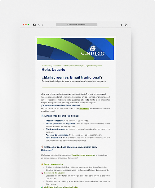 Representación del producto entregado a Centurio International: newsletter dirigido a su público objetivo con tendencia, coherencia y estrategia para incentivar la lectura.